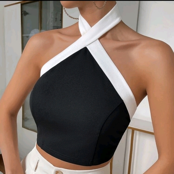 Women Camisole Contrast Trim Halter Top - Picture 4 of 4